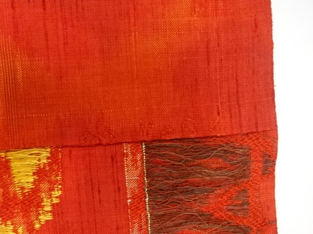  じゅらく製　手織り紬　抽象花模様織り出し　名古屋帯